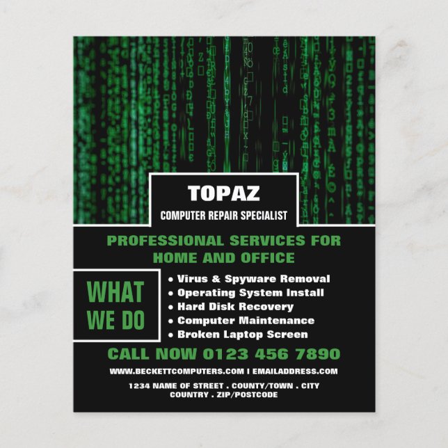 Data Screen Computer Repair Specialist Advertising Flyer (Front)