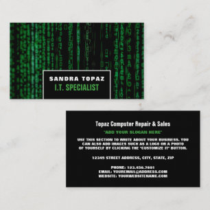 Data Screen, Information Technology, Computer Business Card