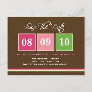 Date Blocks - Fuchsia Green Announcement Postcard