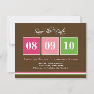 Date Blocks Save The Date Card - Fuchsia Green