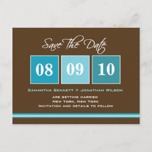 Date Blocks - Turquoise Announcement Postcard