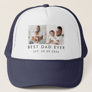 Date Established Best Dad Ever 2 Photo Trucker Hat