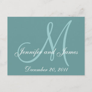 Date, First Names & Initial Monogram Blue Postcard
