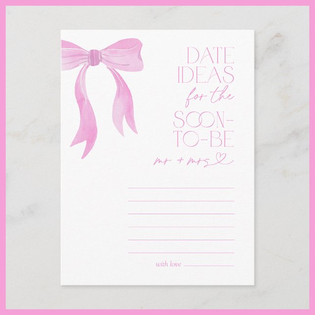 Date Ideas Pink Bow Bridal Shower Game Postcard (Creator Uploaded)
