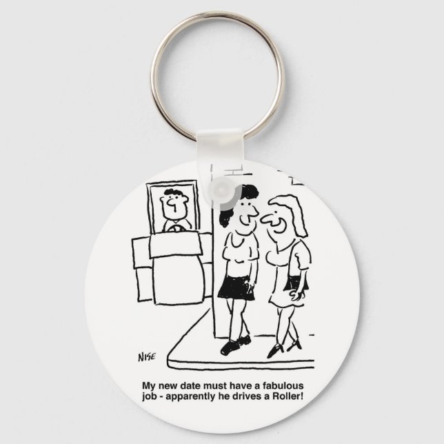 Date is Driving a Road Roller Cartoon Key Ring (Front)