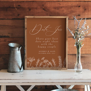 Date Jar Burnt Orange Wildflower Bridal Shower Poster