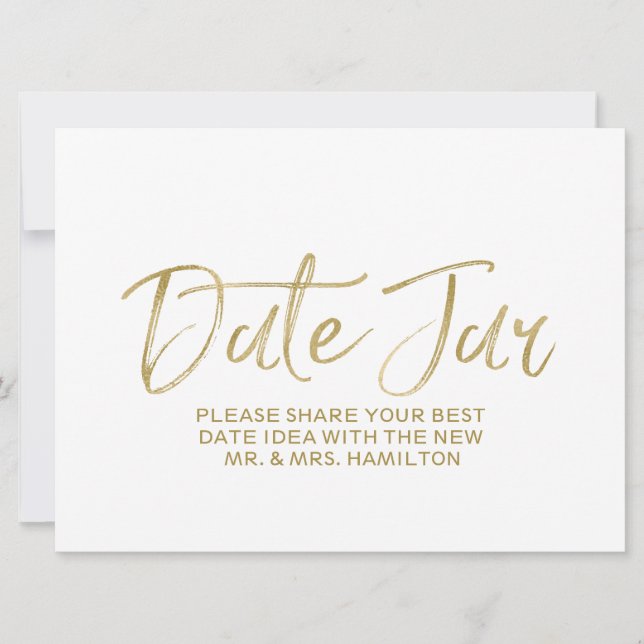 Date Jar Wedding Sign | Stylish Gold Hand Lettered Invitation (Front)