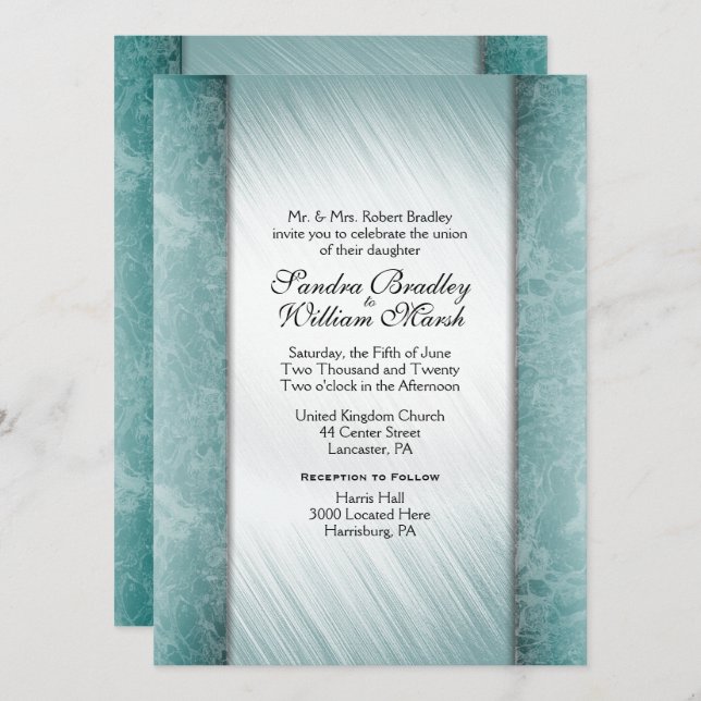 date Marble Columns Mint Wedding Invitations (Front/Back)