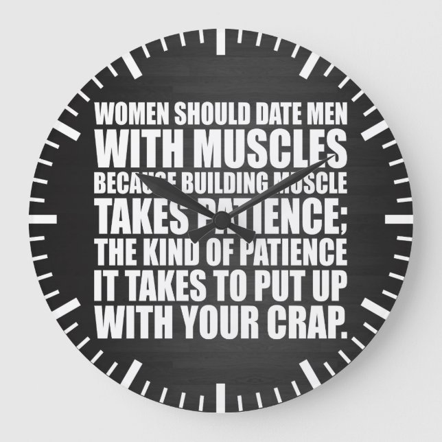 Date Men With Muscles - Funny Bodybuilding Large Clock (Front)