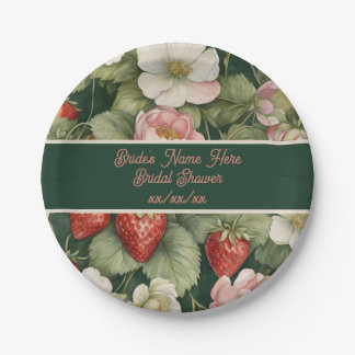 Date/Name "Berry in Love" Flowers and Strawberry Paper Plate