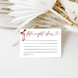 Date Night Ideas Bridal Shower Game Burgundy Bow Enclosure Card