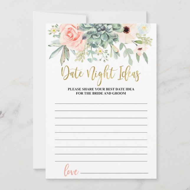 Date night ideas bridal shower game invitation (Front)