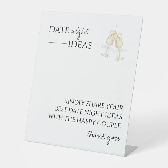 Date Night Ideas Bridal Shower Game Modern Script Pedestal Sign (Front)