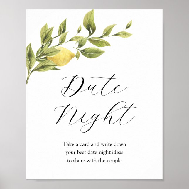 Date Night Ideas Bridal Shower Sign (Front)