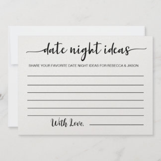 Date Night Ideas Card Bridal Shower Game