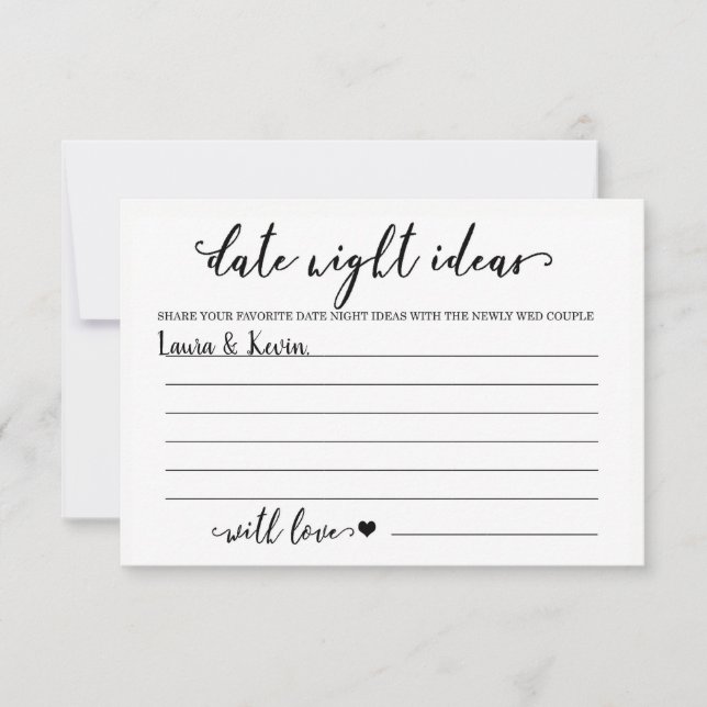  Date Night Ideas Card Bridal Shower Game (Front)