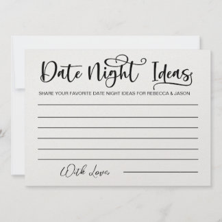 Date Night Ideas Card Bridal Shower Game