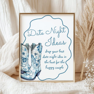 Date Night Ideas Chinoiserie Boots Bridal Shower Poster
