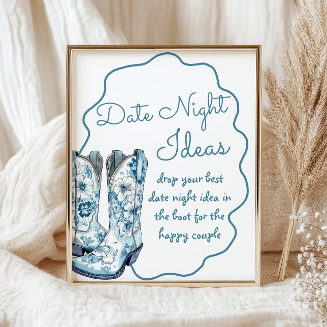 Date Night Ideas Chinoiserie Boots Bridal Shower Poster (Creator Uploaded)