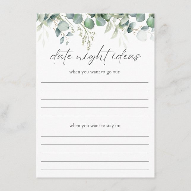 Date Night Ideas Eucalyptus Bridal Shower Insert (Front)