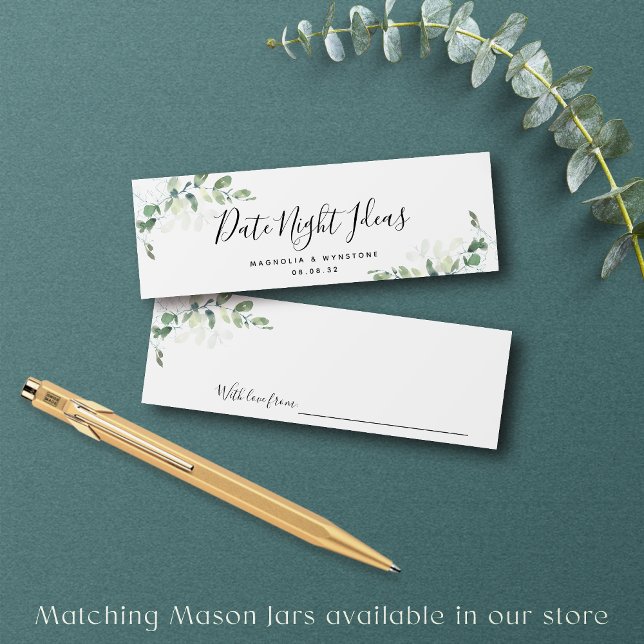 Date Night Ideas Eucalyptus Bridal Shower Wedding Calling Card (Creator Uploaded)