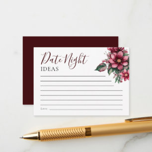 Date Night Ideas Floral Burgundy Bridal Shower Enclosure Card