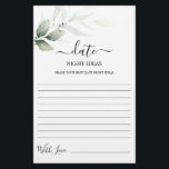 Date Night ideas greenery bridal shower card<br><div class="desc">Simple greenery date night ideas bridal shower game card</div>