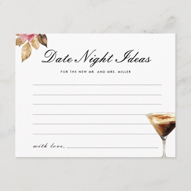 Date Night Ideas Love is Brewing Bridal Shower Enclosure Card (Front)