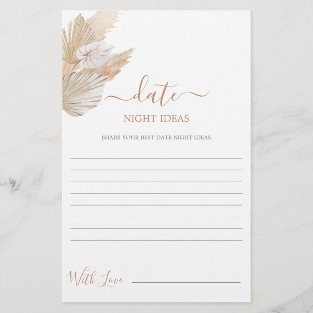 Date Night ideas pampas grass bridal shower card (Front)