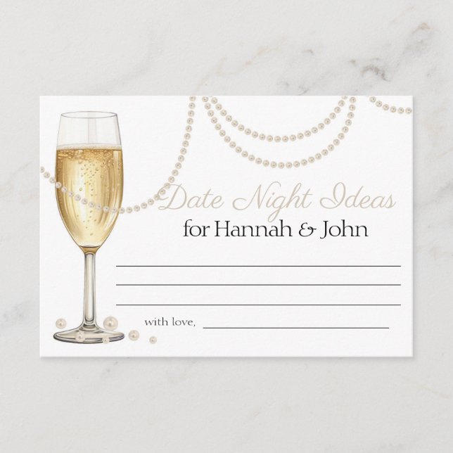 Date Night Ideas Pearls Prosecco Bridal Shower  Enclosure Card (Front)