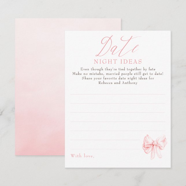 Date Night Ideas Whimsical Bow Bridal Shower Game Enclosure Card (Front/Back)