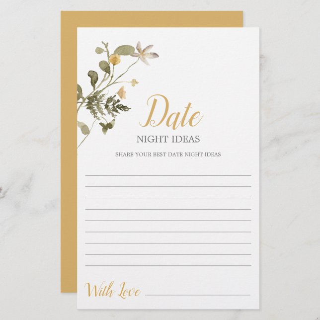 Date Night ideas wildflower bridal shower card (Front/Back)