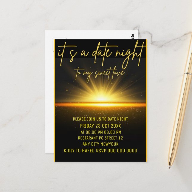 Date Night Invite Dinner Invitation,Date Dinner Te Postcard (Front/Back In Situ)