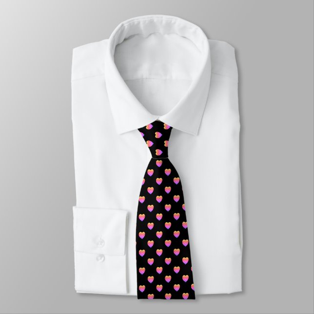 Date Night ~ Tiny Rainbow Crystal Hearts on Black Tie (Tied)
