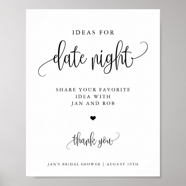 Date Night w/Heart Minimalist Calligraphy Display Poster (Front)