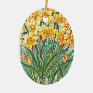 date rsvp flowers daffodil yellow vintage ceramic ornament