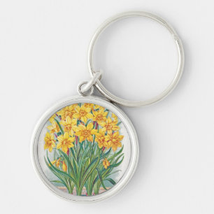date rsvp flowers daffodil yellow vintage key ring
