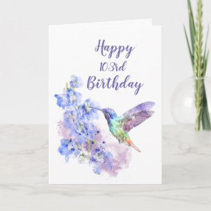 Dated 103rd Birthday Hummingbird Bird Delphiniums Card