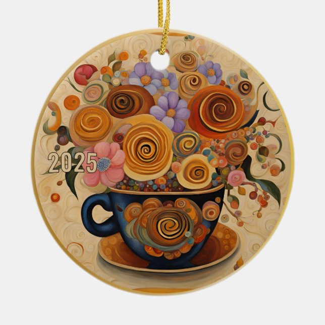 Dated Beautiful Modern Art Coffee Cup Ornament (Front)