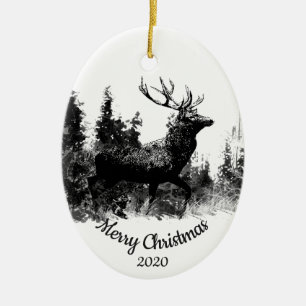 Dated Christmas Custom Stag Deer Animal Art Ceramic Tree Decoration