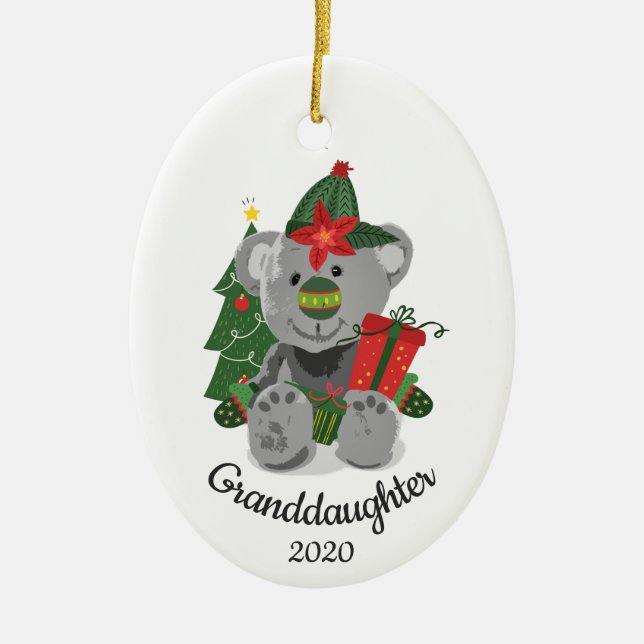 Dated Christmas Custom Teddy Bear Cute Toy Animal Ceramic Ornament (Front)