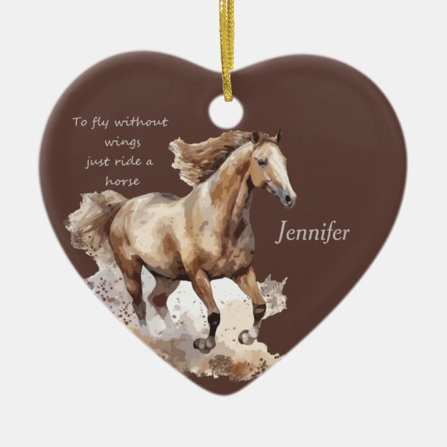 Dated Christmas Fly Without Wings Horse Love Ceramic Ornament (Front)
