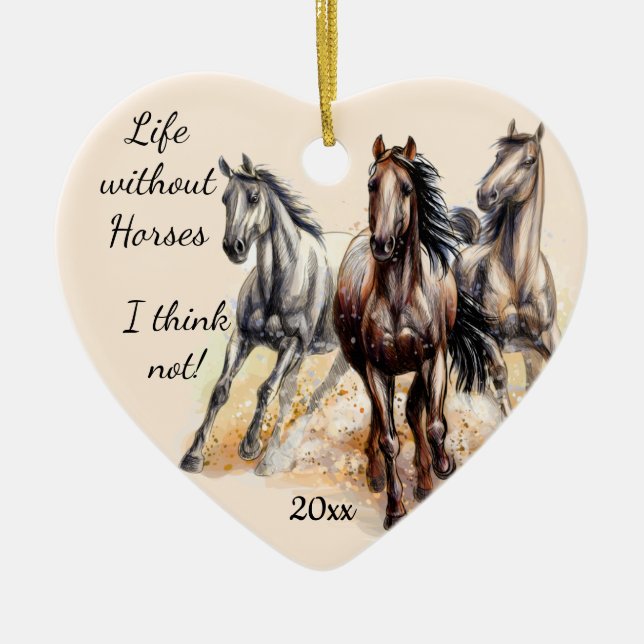 Dated Christmas Girl & Her Horse Love Silhouette C Ceramic Ornament (Front)