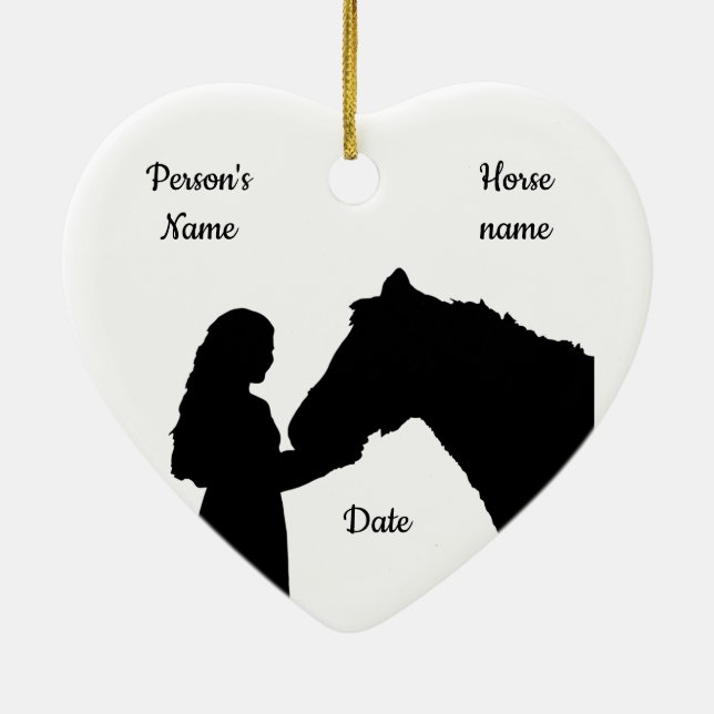 Dated Christmas Girl & Her Horse Love Silhouette  Ceramic Ornament (Back)