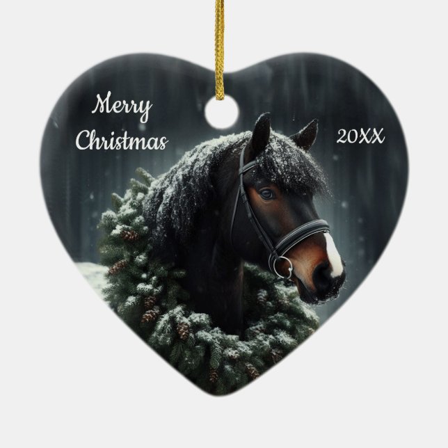 Dated Christmas Horse Love Art Ceramic Ornament (Back)