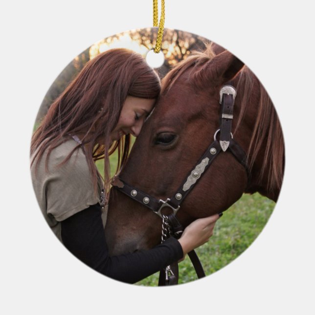 Dated Christmas Horse Personalised Ceramic Ornament (Front)