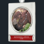 Dated Christmas Horse Photo Personalised Metallic Silver Plated Banner Ornament<br><div class="desc">Silver metallic personalised horse photo ornament with your names and year,  perfect for the horse owner,  lover,  or caretaker or as part of a horse-themed gift.</div>