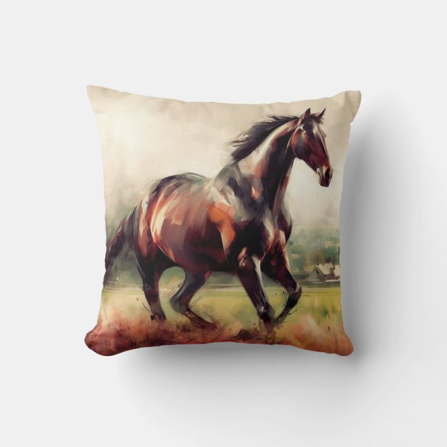 Dated Christmas Running Brown Horse Cushion (Front)