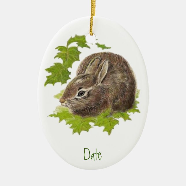 Dated, Custom Bunny Rabbit Ornament Animal (Front)