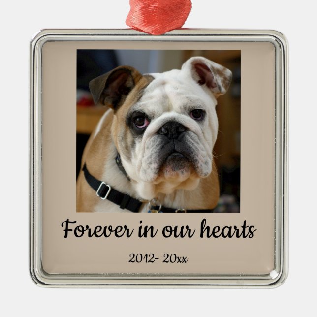 Dated Custom Photo  Bulldog Dog In Memory Metal Ornament (Front)